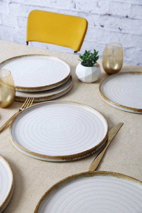 Hermia Juego de platos de servicio de gres cerámico, 27 cm, 6 piezas, Blanco Hermia Juego de platos de servicio de gres cerámico, 27 cm, 6 piezas, Blanco